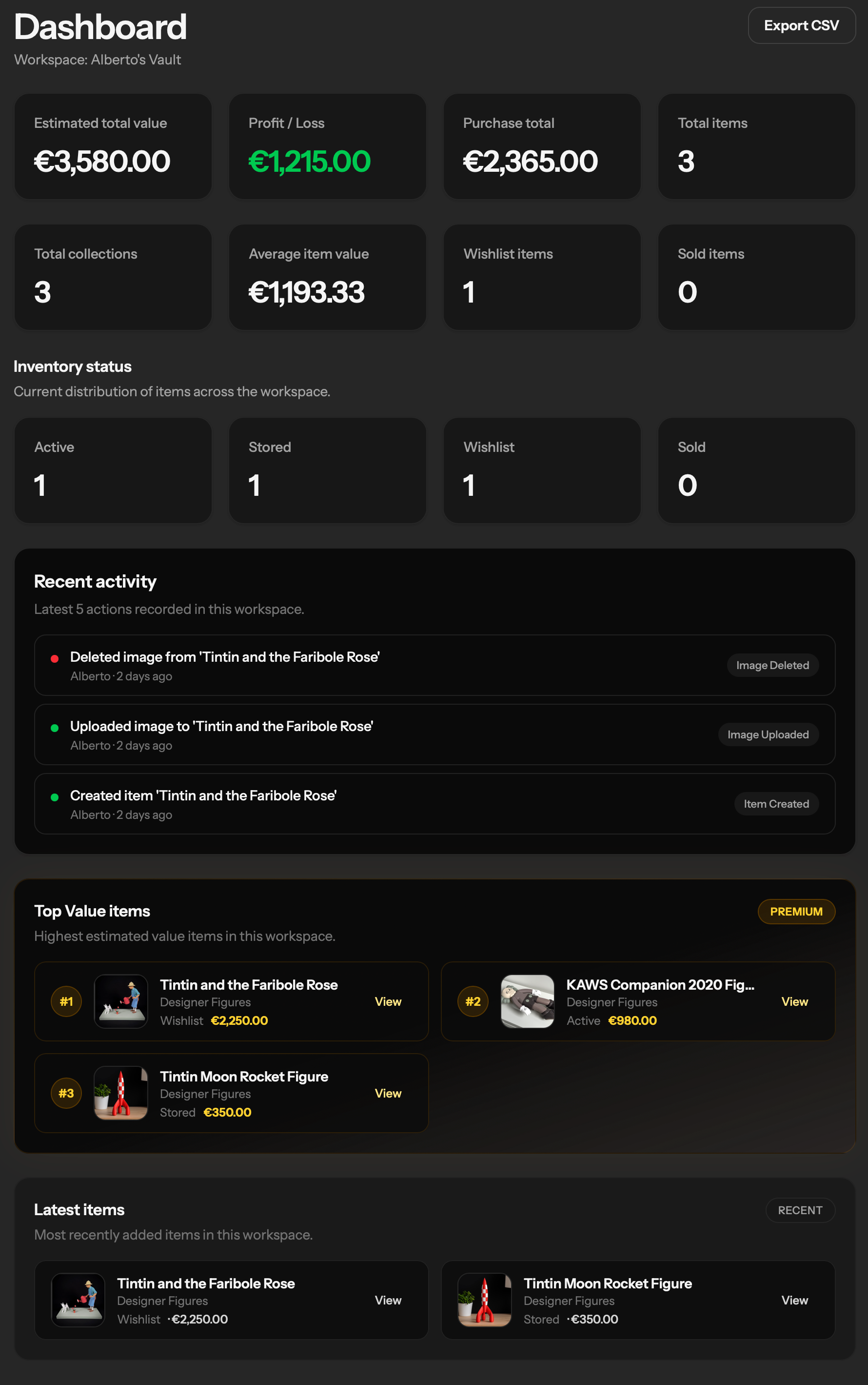 Vaulta dashboard overview