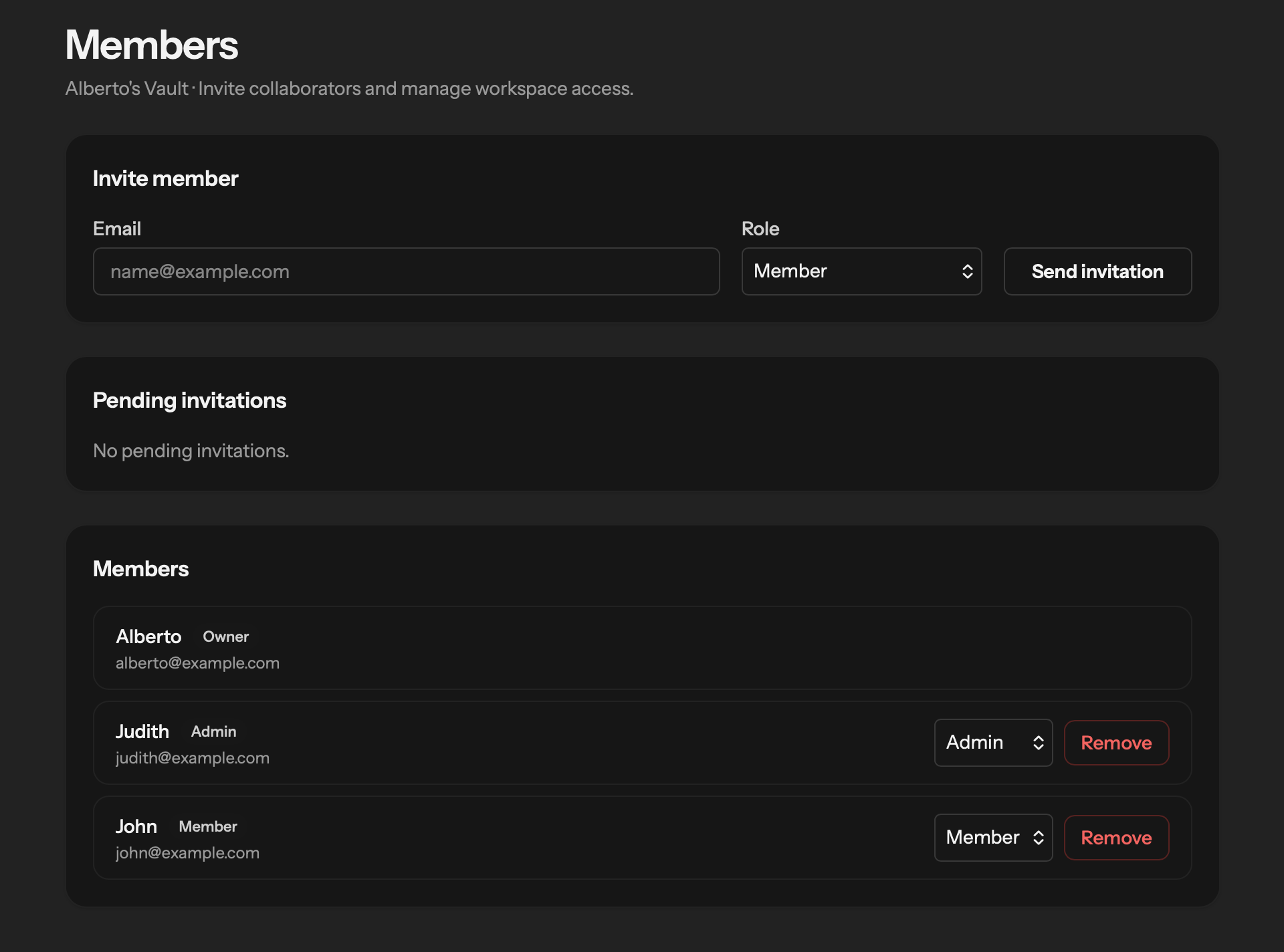 Vaulta members and invitations workflow
